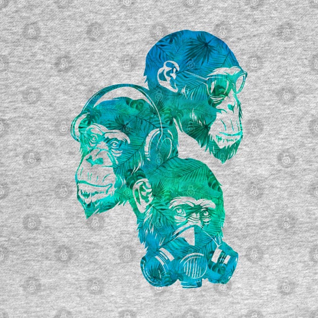 Three Monkey (Troical Blue) by TurkeysDesign